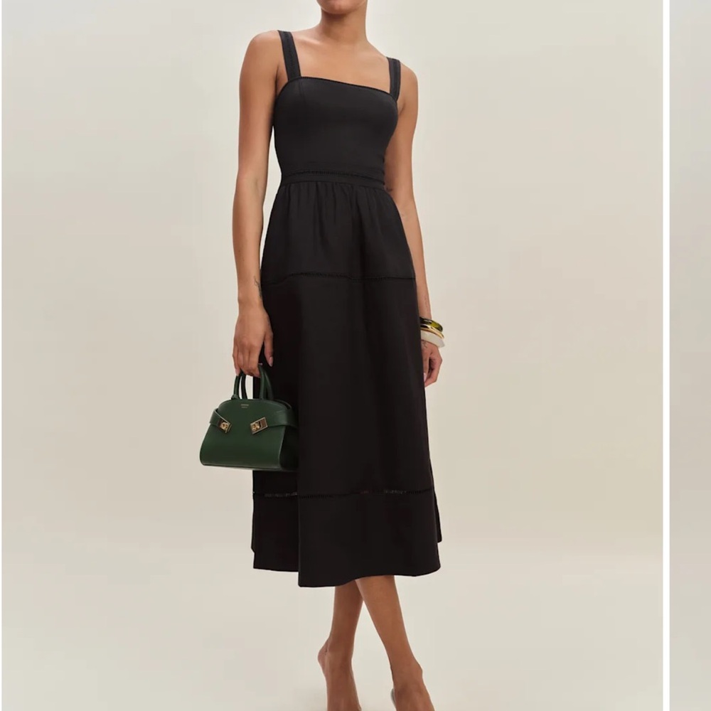 Reformation Everett Linen Black Midi Dress